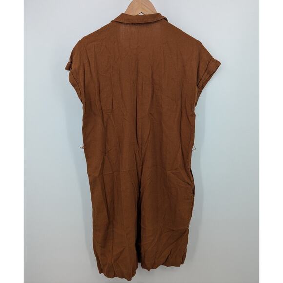 Waist Defined Linen Blend Tie Belt Shirt Small Brown Dress Old Navy Earthy - Picture 4 of 8